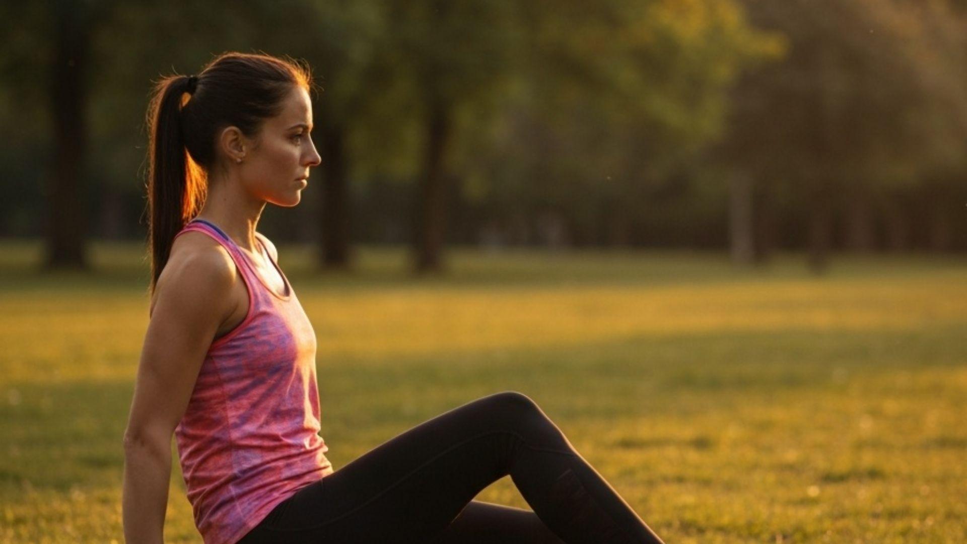 Løper bruker foamroller etter løpetur i parken